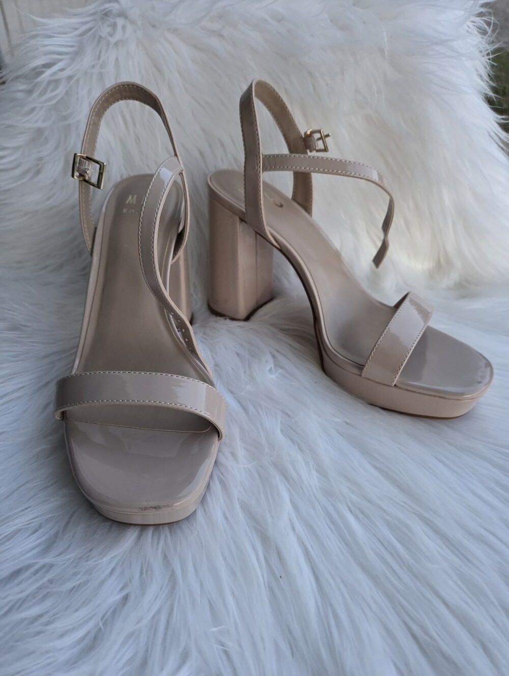 Mix No 6 - Nude Patent Block Heel Sandals with Ankle Strap - Size 7.5M